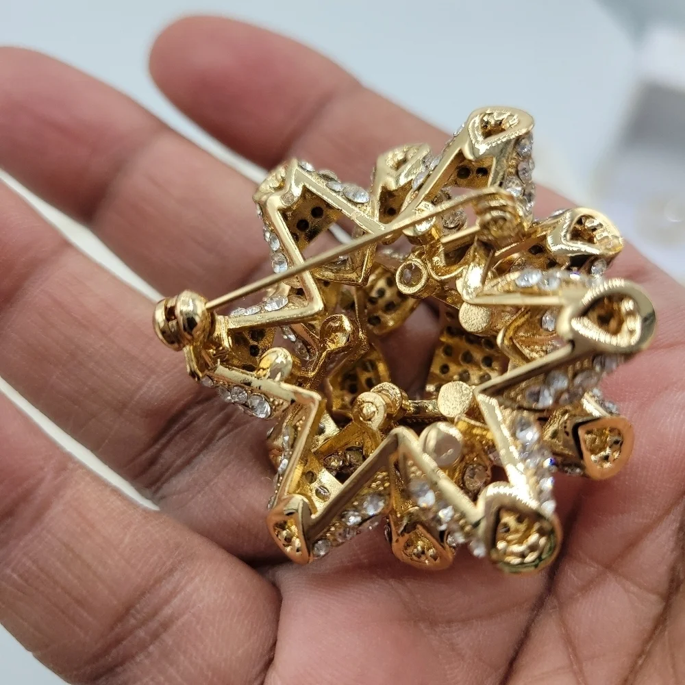 Contemporary Christmas Brooch • Goldtone & Rhinestone Formed in a Bow